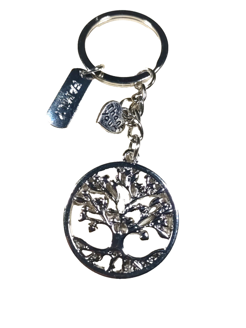 Tree Of Life Family Thank You Keychain Silver Tone